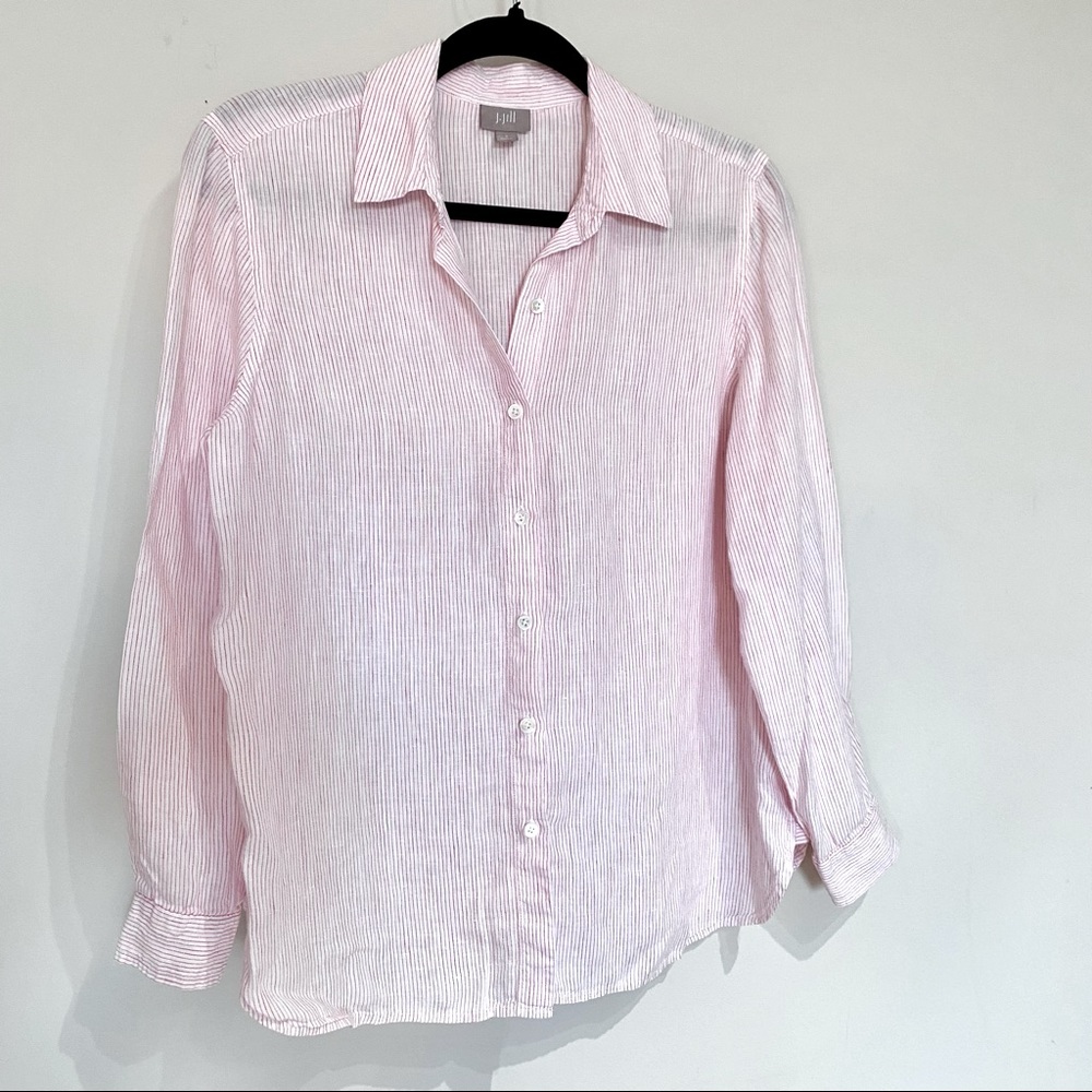 J.Jill Pinstripe Linen Button Down